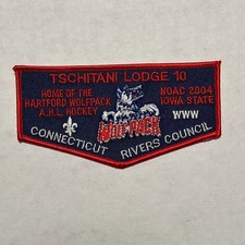 Tschitani Lodge 10 Patch NOAC 2004 Iowa State Wolf Pack Hockey BSA Shield CT