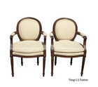 Pair Vintage French Louis Fauteuil Round Back White Chairs