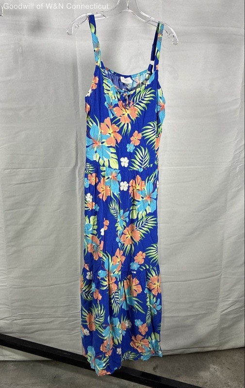 The Children's Place Girls Blue Tropical Floral Tiered Maxi Dress Size XL 16