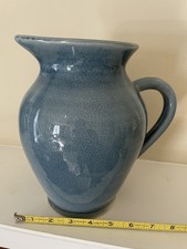 Mid Century, Modern Blue Crackle Glaze / Crazed Pitcher, Dusty Blue ￼