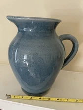 Mid Century, Modern Blue Crackle Glaze / Crazed Pitcher, Dusty Blue ￼