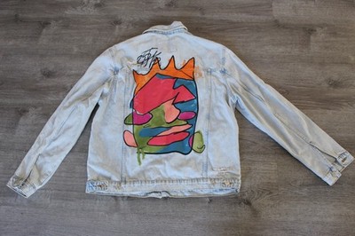 ZARA MEN GRAFFITI PRINT DENIM JACKET SIZE XL 1466/305/406