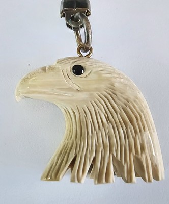 Vintage Hand Carved Bald Eagle Head Old Keyring Fob from Estate