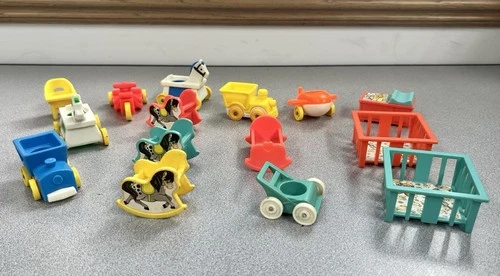 Little People Fisher Price Vintage Lot 15 Piece Rocking Horse Train Plane Cribs