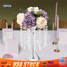 10PCS Silver Vases Wedding Centerpieces Flower Stand Table Decor w/Crystal Beads