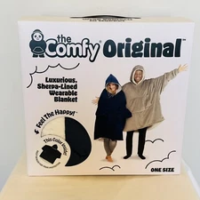 NEW The Comfy Wearable Blanket Oversize Hoodie Solid Blue Sherpa Lined One Size