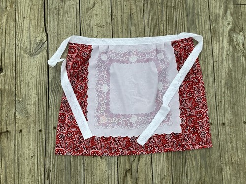 Red Christmas Theme Apron For Woman kitchen Half Apron Handmade Gift Ideas - Picture 7 of 7
