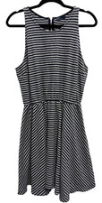 Gap Womens Fit & Flare Dress Size Large Blue Gray Striped Nautical Sleeveless