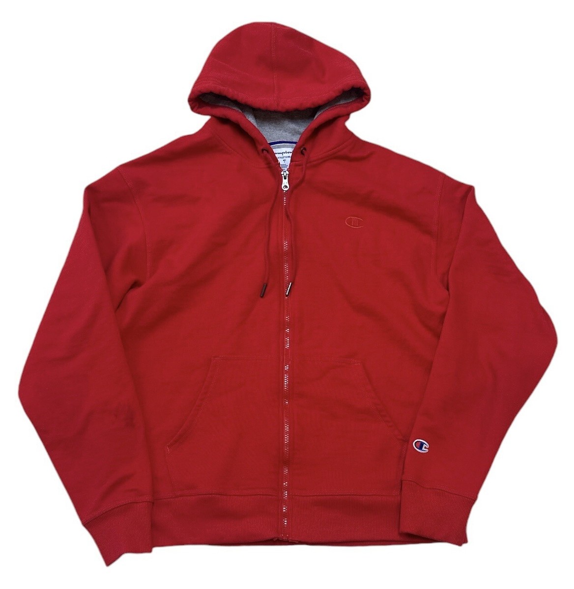 Champion Fleece Hoodie Men’s L Red Blue Full Zip Classic Logo Outdoor  Sweater