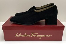 Vintage Salvatore Ferragamo Antella Black Suede Block Heel Shoes Size: 7
