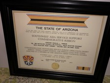 GARDE NATIONALE DE L'ARIZONA - CERTIFICAT RUBAN COMMÉMORATIF SERVICE DE L'ASIE DU SUD-OUEST