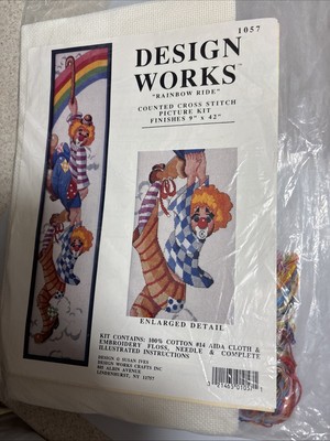 Vintage Design Works Rainbow Ride Counted Cross Stich Kit (1057) Clown 9'' x 42''