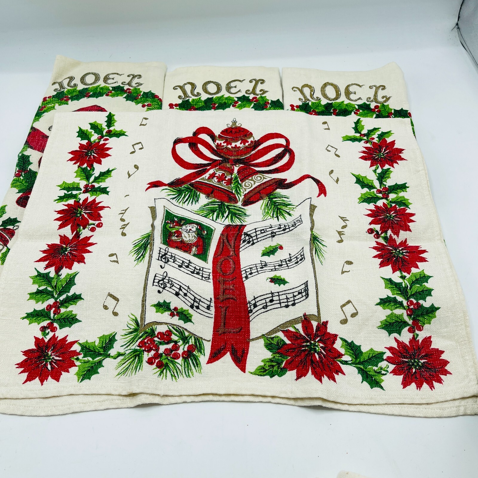 Vintage 1950's Flour Sack Christmas Towels Hand Towels Santa Claus Holiday