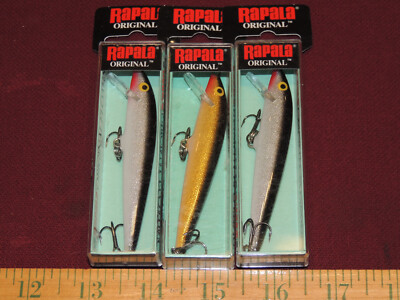 3 New Rapala Floating Crankbaits F-9 F09 G, S,  3/16oz, 3-1/2'' Lg, Dives 3'-5'