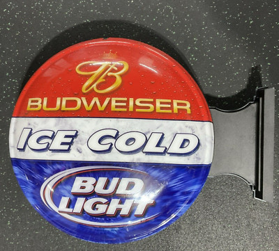 Budweiser Ice Cold Bud Light 15'' Round Beer Bar sign Plastic Grimm Ind 2003 beer
