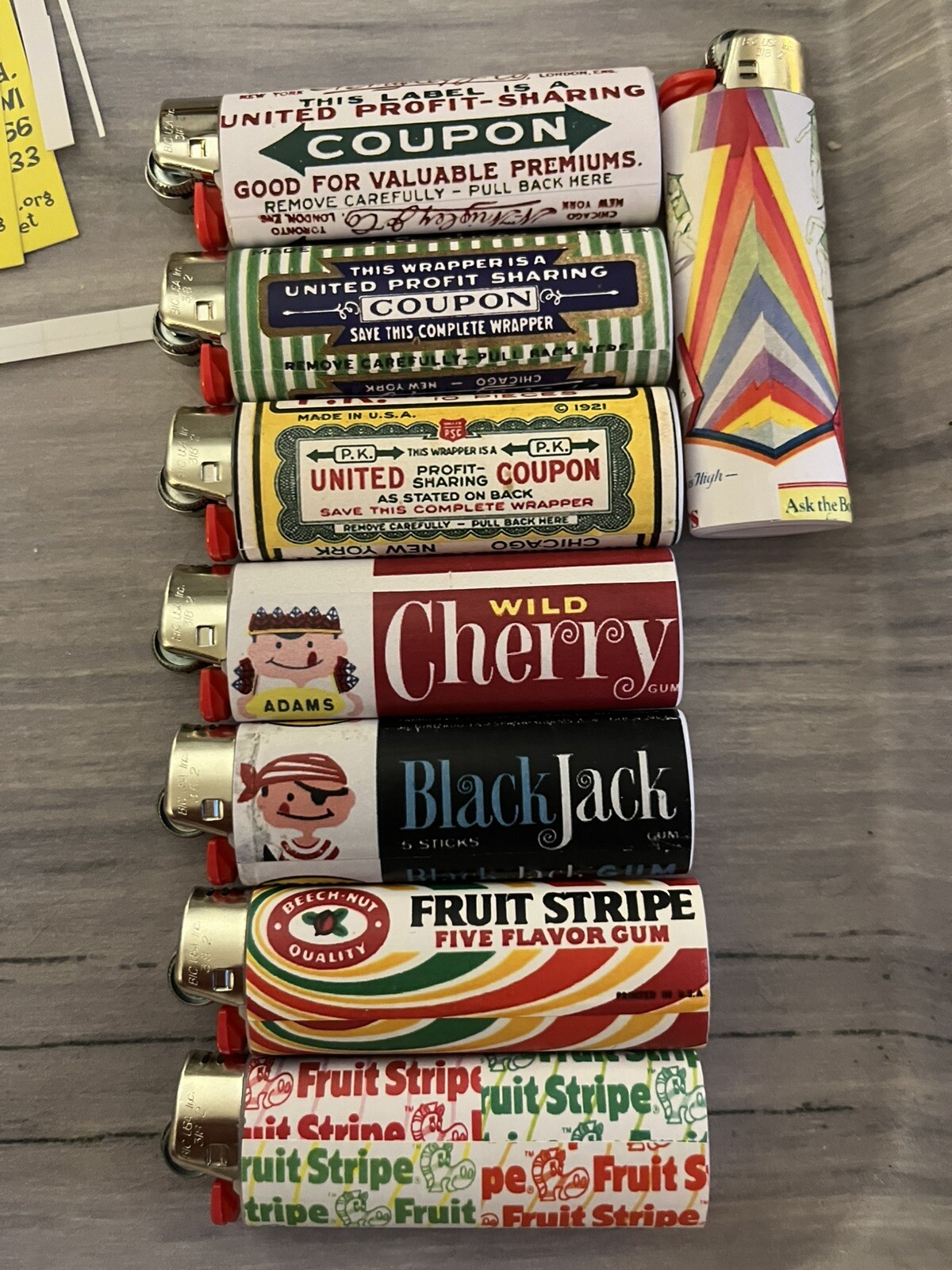 New 2 Custom Bic Lighters vintage Wrigley‘S Spearmint Gum Wrappers￼Gum Classic