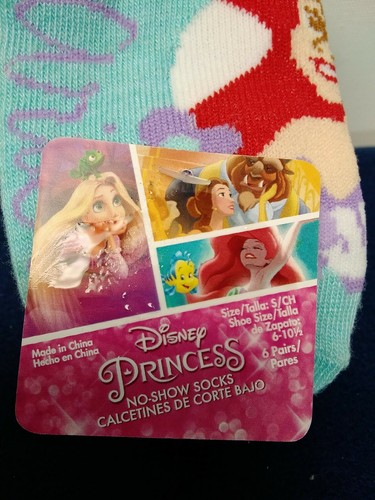 Disney Princess Girls No Show Ankle Socks 6 Pack Size Small (6-10.5) - Picture 2 of 8