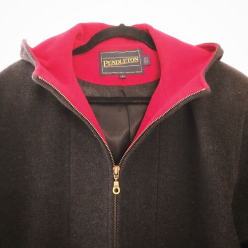 Pendleton Wool Coat Gray with Red Lining Hood Wool
