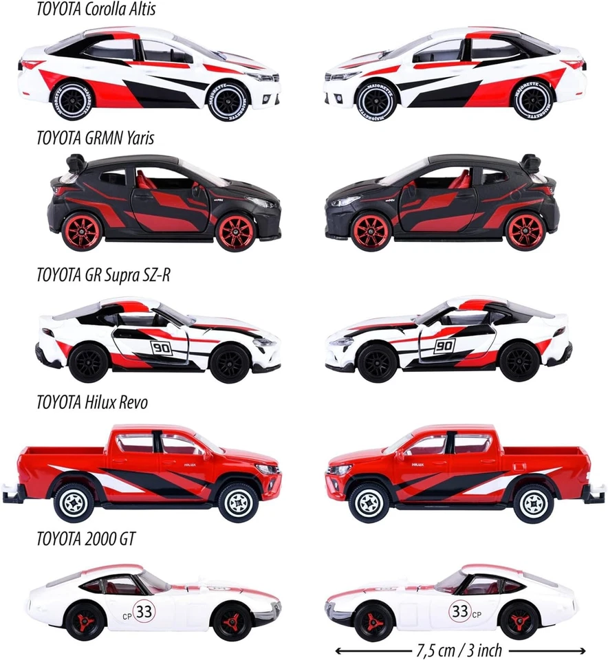 Paquete de 5 paquetes de regalo Majorette Toyota Racing set de regalo modelo coche metal. aprox 1/64 Foto 3 de 4