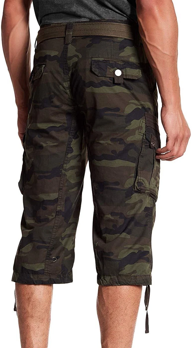 X RAY Men's Belted Tactical Cargo Long Shorts 18 Inseam Below Knee Length  Multi Pocket 3/4 Capri Pants, Leaf Green, 38 price in Saudi Arabia,   Saudi Arabia