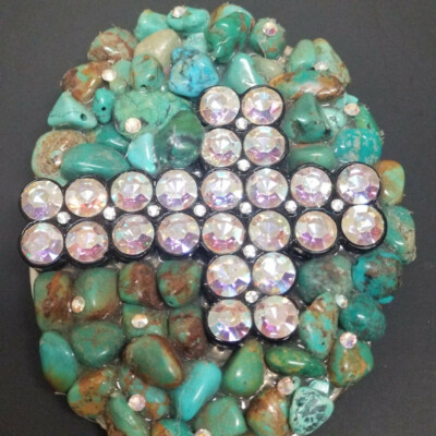 Western Faux Turquoise Rhinestones & Beaded Cross W/ Silver Tone Belt Buckle Amazon.com: M F Western Products M&F Ladies Turquoise Stone  main image 2