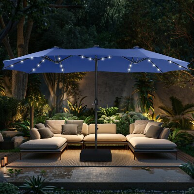 10 ft patio umbrella with solar lights 10' Solar Cantilever Umbrella - LED Lights & UV Protection