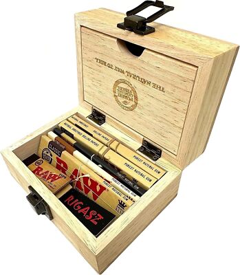 RAW Holz Rolling Box Geschenkset mit RAW Smoking Papers & Tips
