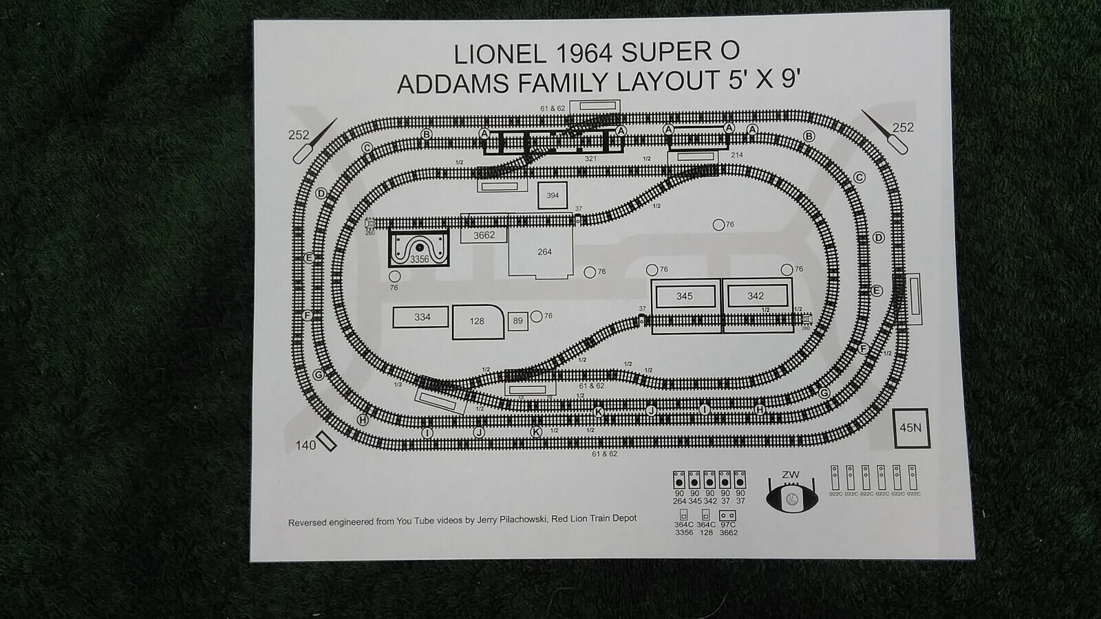 LIONEL 1964 ADDAMS FAMILY 5' x 9' SUPER O TRAIN LAYOUT INSTRUCTION PHOTOCOPY