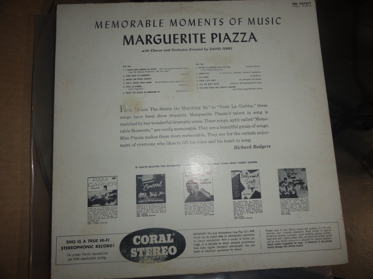 VINYL RECORD LP MARGUERITE PIAZZA MEMORABLE MOMENTS OF MUSIC #2