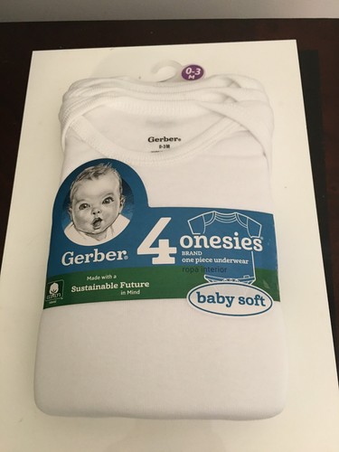 BRAND NEW BABY BOYS OR GIRL'S SIZE 0-3 MONTH 4 PACK GERBER SHORT SLEEVE ONESIES