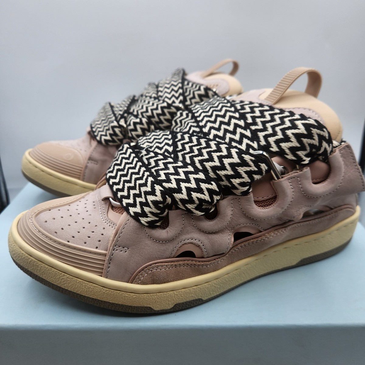 スニーカー LANVIN PARIS Curb leather sneakers with mesh inserts Lanvin Curb Leather/Mesh Men's Pink Mule Sneakers EU42 US9