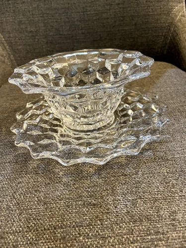 Vintage Fostoria American condiment/Mayonnaise bowl with under plate, 2 piece...