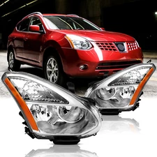 For 2008-2013 Nissan Rogue Headlights Headlamp  Assembly Chrome Amber Left Right