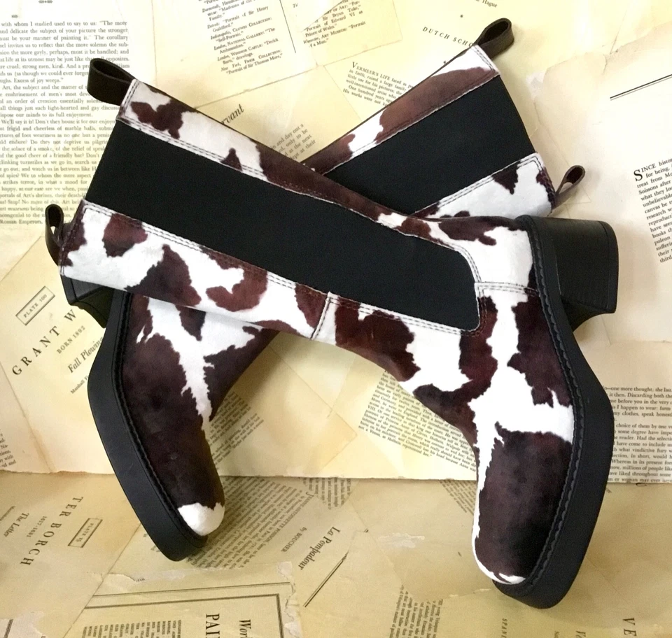 Urban Outfitters E8 Miista Evelyne Botas de Terciopelo Estampado de Vaca Altas Chelsea 36/6 NUEVAS Foto 4 de 4