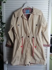 Tulchan Cream With Pink Floral Trim Shaw Collar Overcoat Rain Mac - Size 12