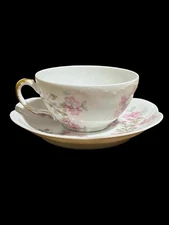 Vintage Haviland Limoges Tea Cup and Saucer Small Cup Pink Floral Design