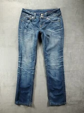Vigoss Jeans Juniors 7 Blue Slim Straight Flap Pockets Distressed Med Wash Denim