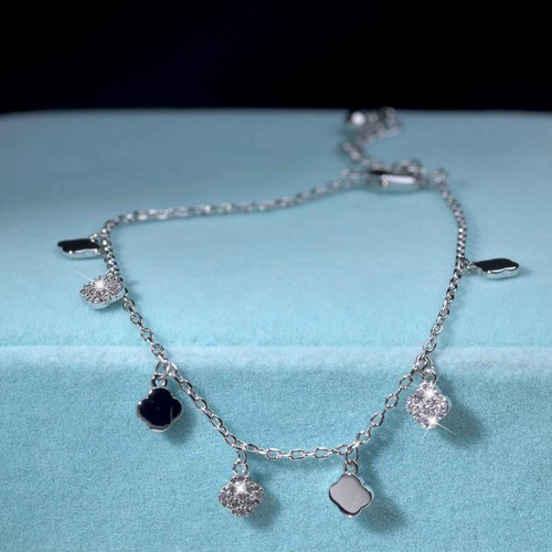 18k white gold made with SWAROVSKI crystal clover Shamrock cable chain bracelet - Picture 5 of 11