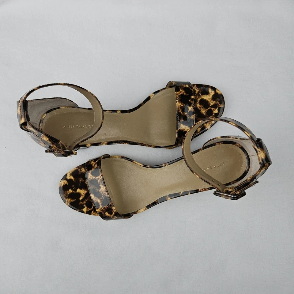 Sandalias ANN TAYLOR Estampado Leopardo Tacón Bloque Talla 9M Patente Sexy Tirantes Foto 2 de 4