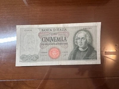 REPUBBLICA BANCONOTA LIRE 5000 COLOMBO I TIPO 3 9 1964 qBB SABAUDA - Bild 1 von 4