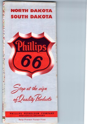#ad 1957 North amp; South Dakota Phillips 66 Oil Gas Road Map Service Station Gousha 3T $7.99