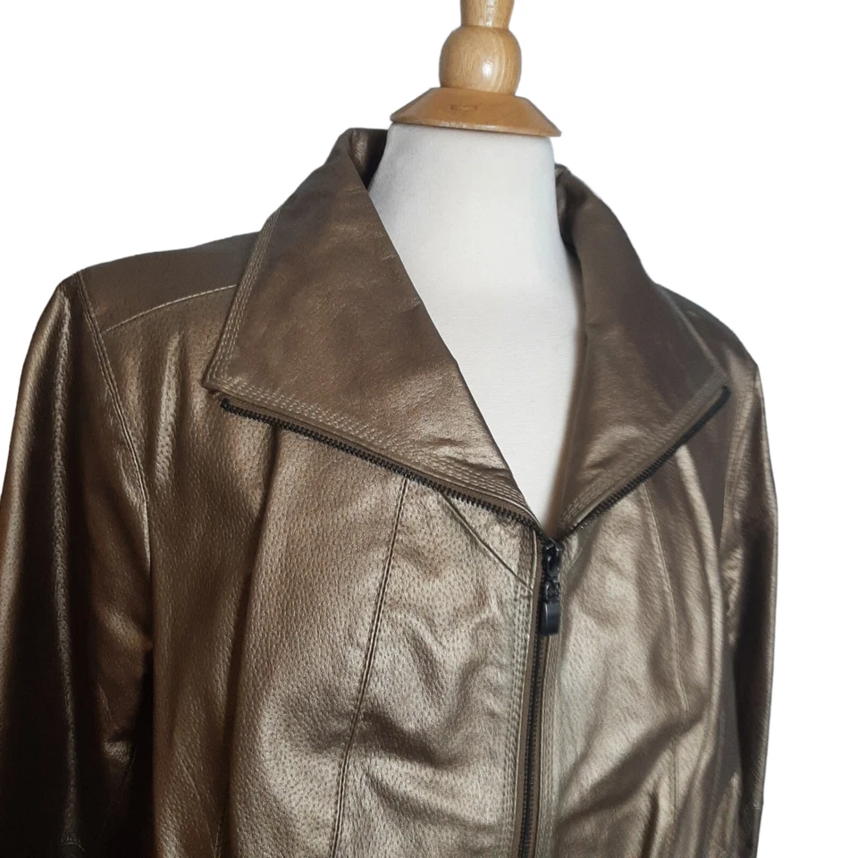 ROAMAN'S металлический кожаный молнии спереди средней длины пальто Sz 18 Вт бронза - Изображение 3 из 4