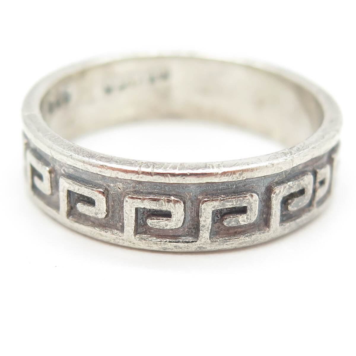 925 Sterling Silver Vintage Mexico Aztec Key Band Ring Size 13.25