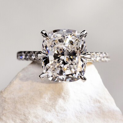 5.56 TCW Cushion Cut Moissanite Bridal Set Engagement Ring 14K White Gold Plated