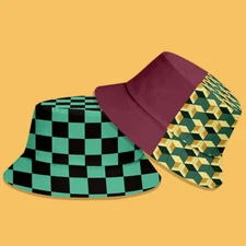 Demon Slayer Print Fisherman Hat Wide Brim Bucket Hat Anime Sun Caps Adult/Child