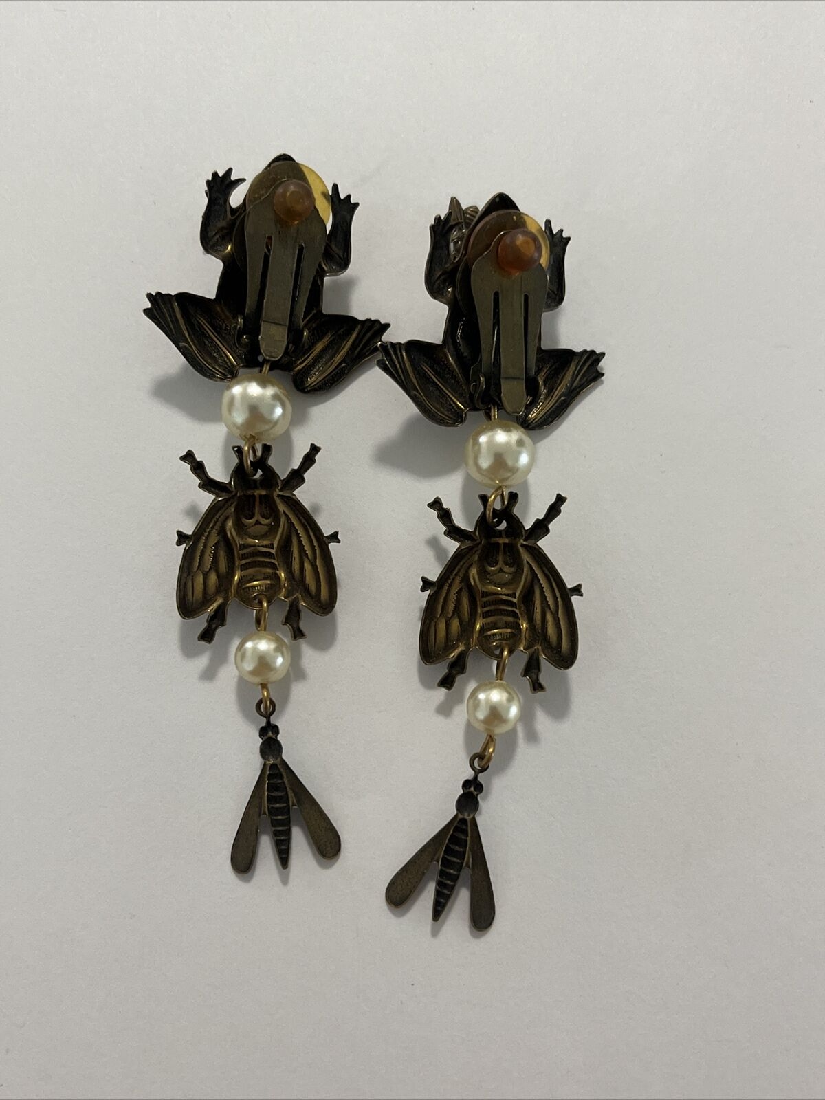 Vintage Bumble Bee , with pearls Clip On Earrings… - image 8