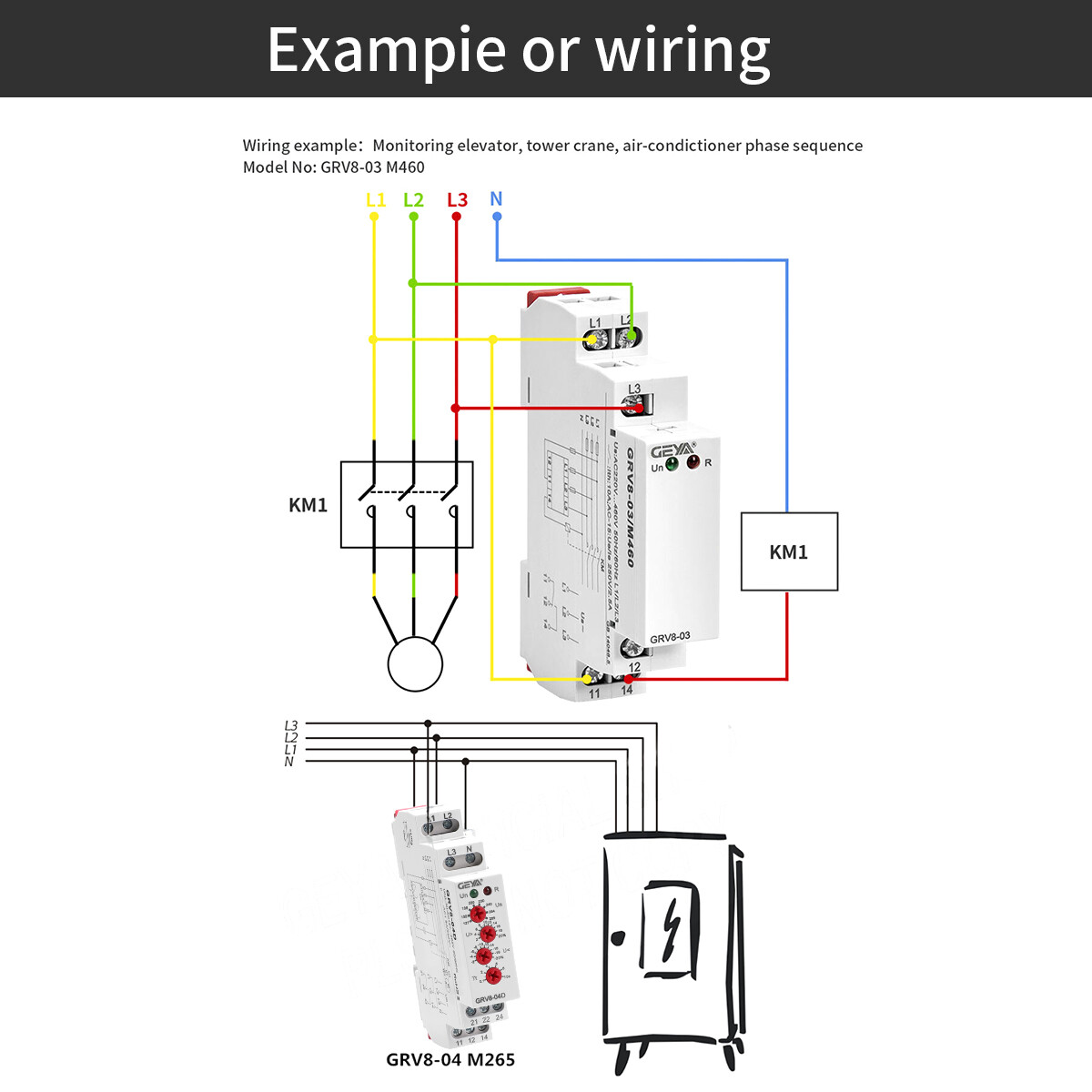 GEYA Phase Sequence & Voltage Monitoring Relay – 3-Phase Protection Relay, 1SPDT 10A, AC220V-460V (GRV8-06)
