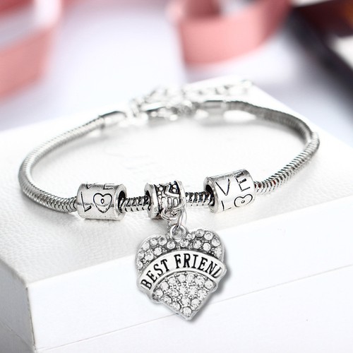 Fashion Family Bangle Charm Bracelet Love Words Heart Women Crystal Jewellery UK - Picture 33 of 48