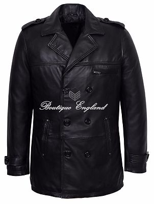 GOODFELLA Schwarz Herren Klassisch Reefer Nappa Lammleder Leder Mantel Jacke 9060