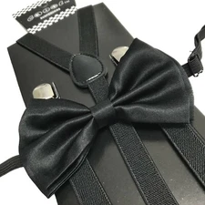 Black Skinny Suspender & Bow Tie Set Adults Men Women Teens Prom Wedding